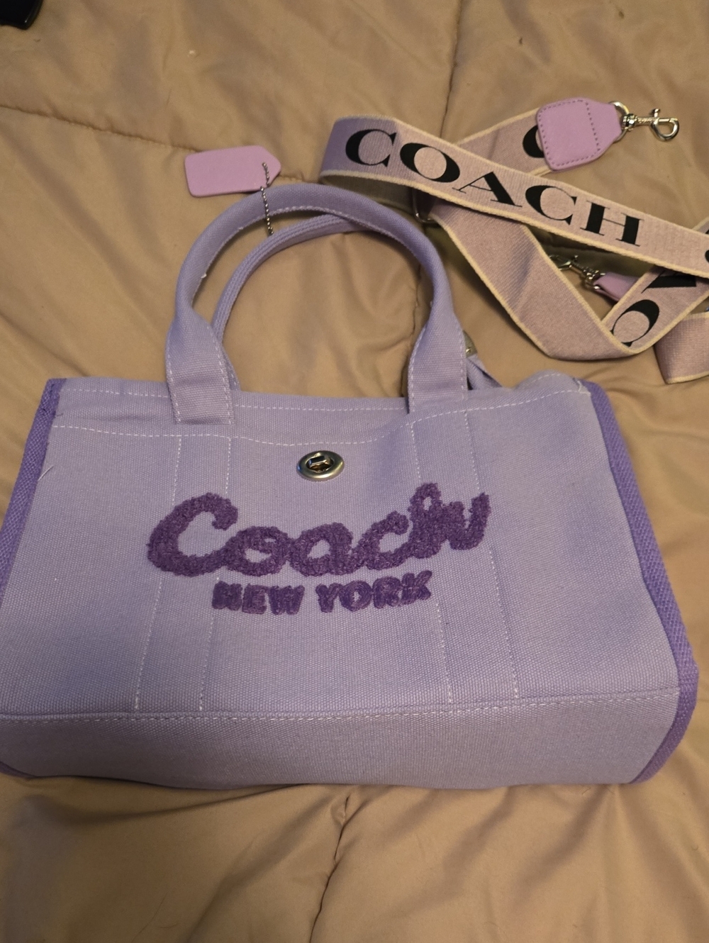 Coach Lavender Canvas Tote with Purple Logo and Strap